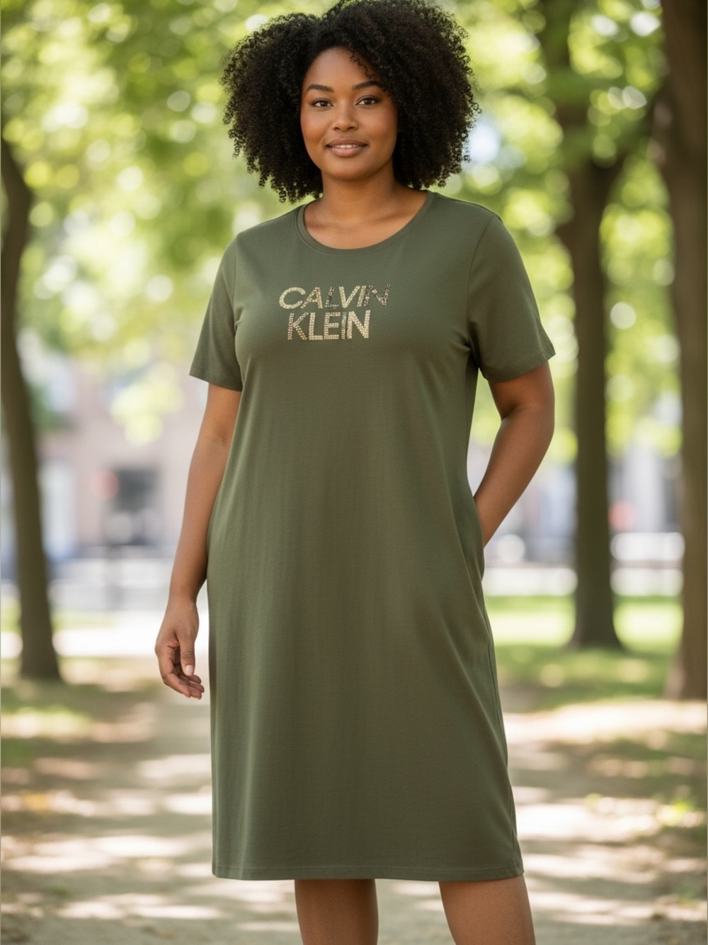 Calvin Klein Olive Green Logo T-Shirt Dress, 2X